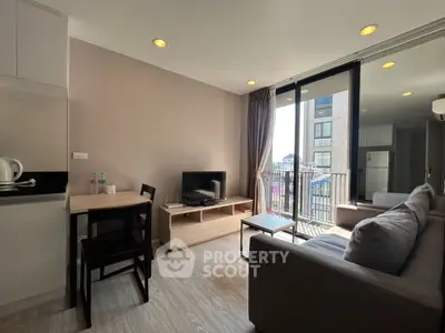 Modern living room with balcony in stylish apartment