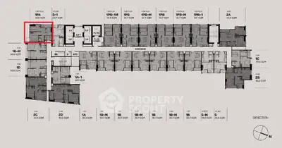 Detailed floor plan of a modern apartment complex with various unit layouts.