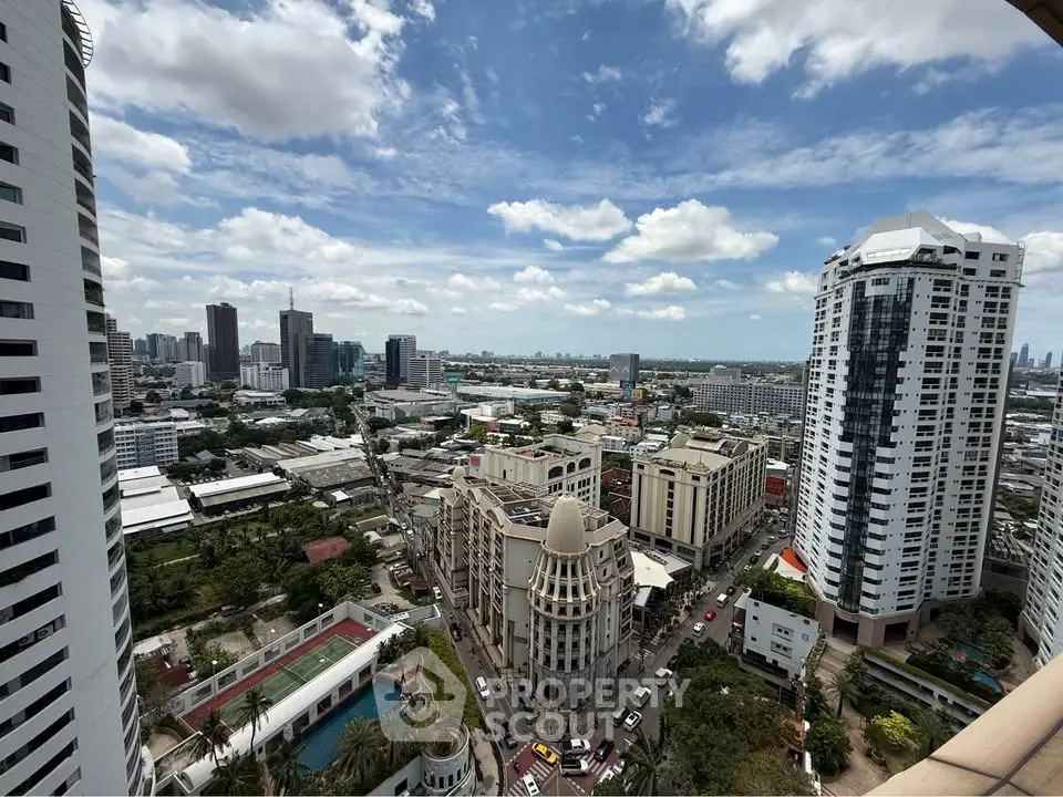 Stunning cityscape view from high-rise building showcasing urban skyline and vibrant city life.