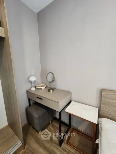 Cozy bedroom corner with stylish furniture and modern decor