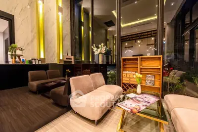 Luxurious modern living room with elegant decor and ambient lighting