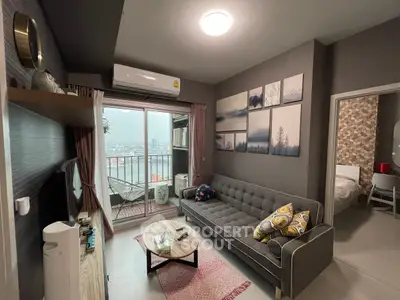 Modern living room with balcony view in stylish apartment