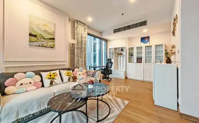 Stylish living room with modern decor and large window view