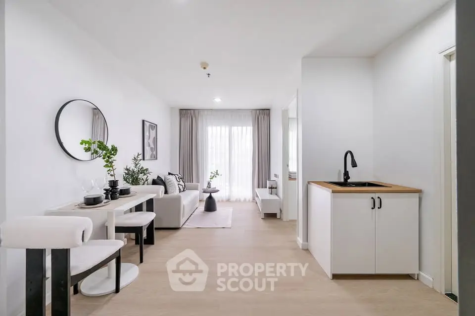 Modern living room with minimalist decor and natural light