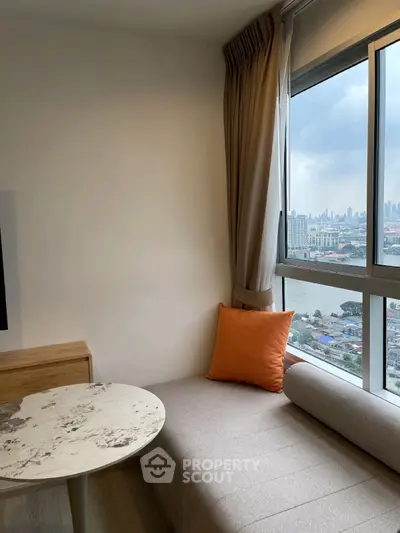 Chic urban living room with city view and modern decor