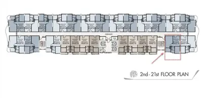 Detailed floor plan layout for 2nd to 21st floors in a modern residential building.
