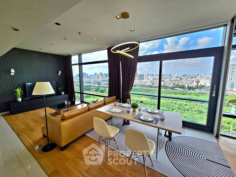 Luxurious living room with stunning city view and modern decor