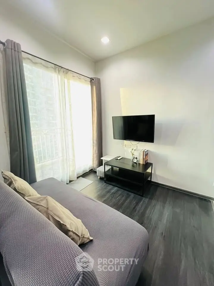 Modern living room with sleek design and natural light