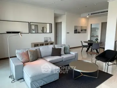 Modern living room with stylish furniture and open layout in a contemporary apartment.