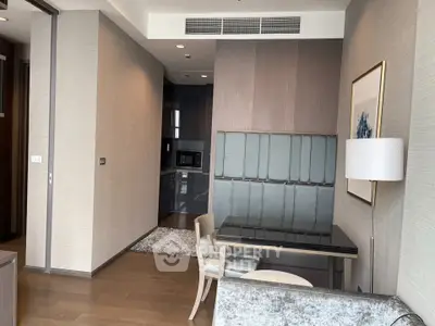Modern living room with elegant dining area and stylish decor