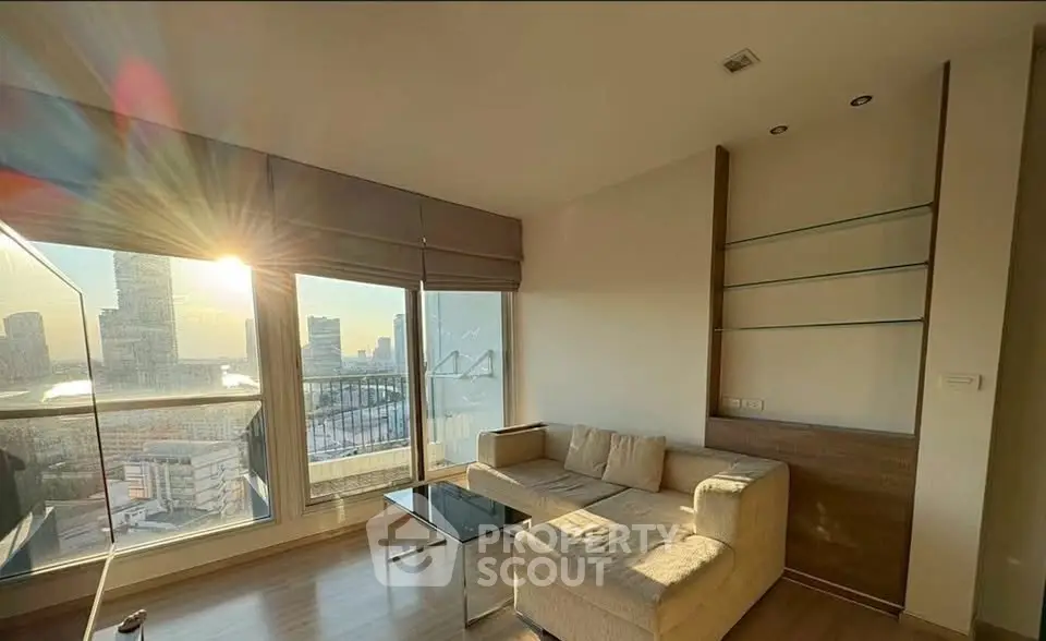 Stunning living room with panoramic city view and modern decor