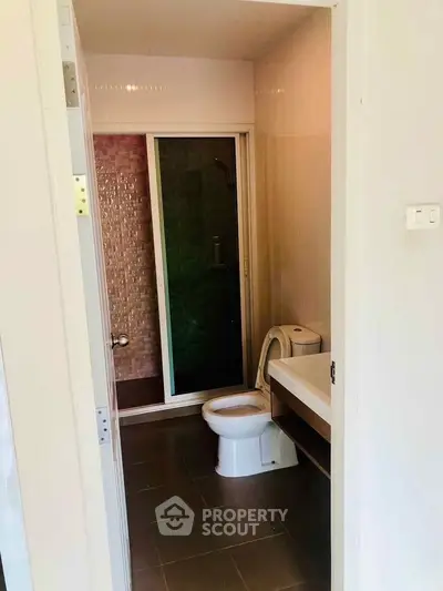Modern bathroom with sleek design and glass shower enclosure