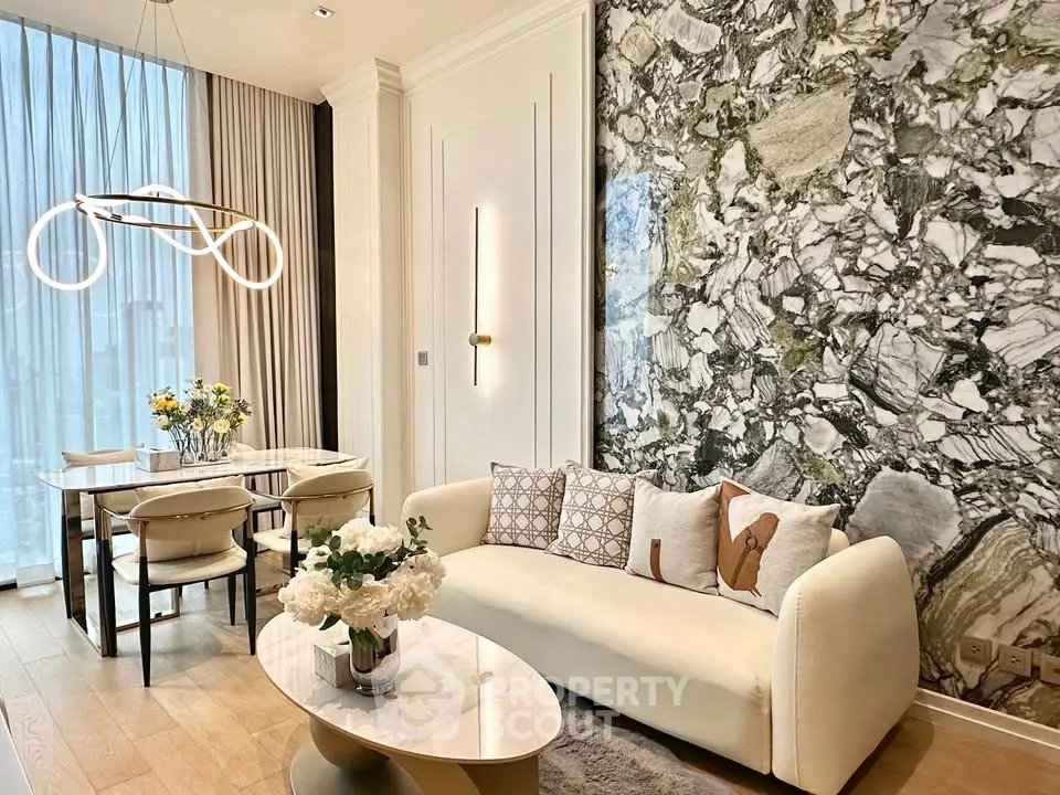 Luxurious modern living room with elegant dining area and stylish decor