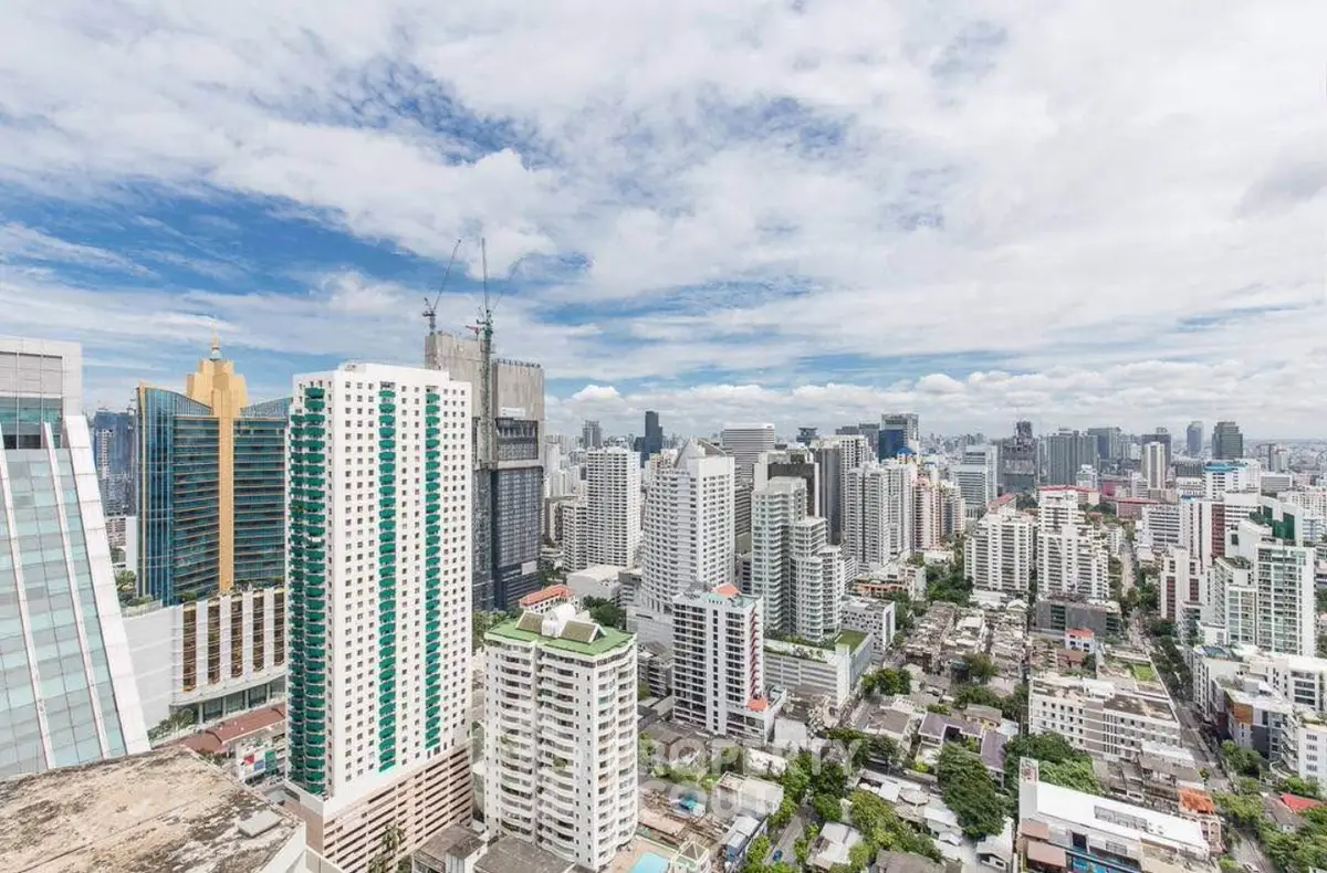 Stunning cityscape view showcasing modern skyscrapers under a clear blue sky.