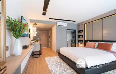 Modern bedroom with stylish decor and spacious layout