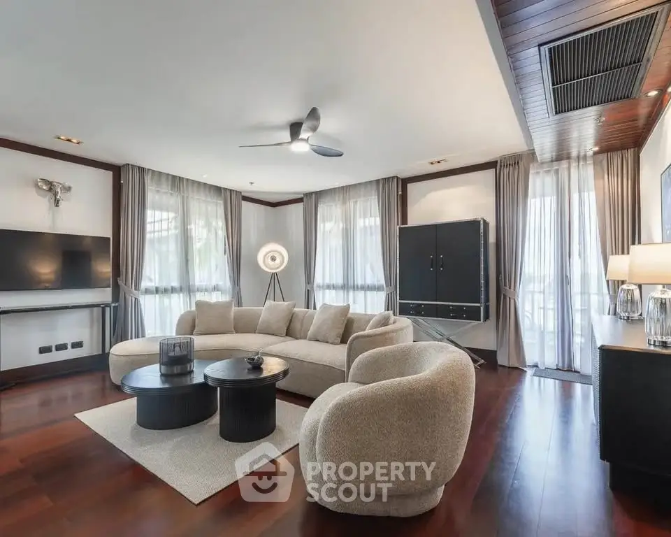 Luxurious modern living room with elegant furniture and natural light