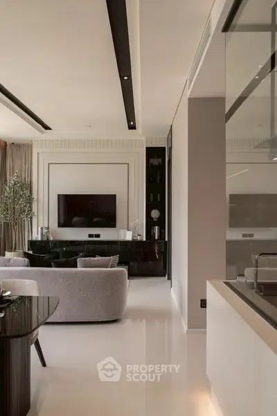 Luxurious modern living room with sleek design and elegant furnishings