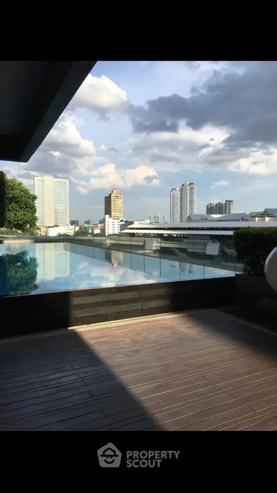 Stunning rooftop pool with panoramic city skyline views, perfect for urban living.