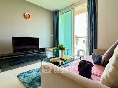 Modern living room with sleek TV setup and cozy decor