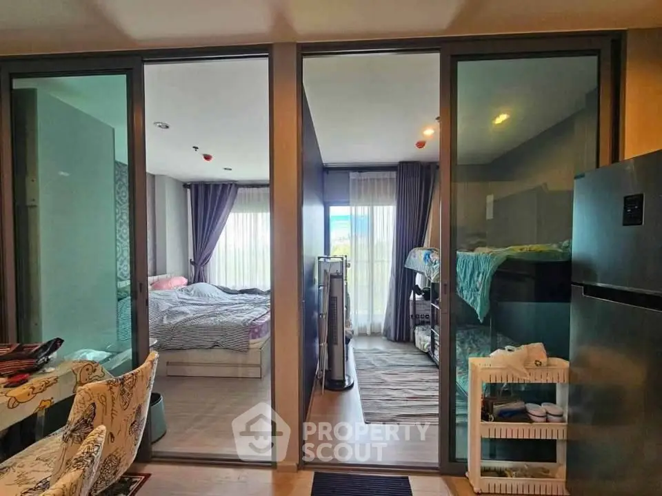 Modern apartment interior with two bedrooms and stylish decor