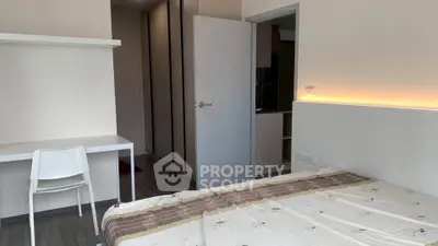 Modern bedroom with minimalist design and built-in wardrobe