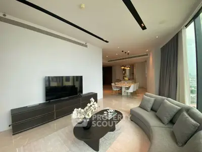 Luxurious modern living room with sleek furniture and city view, perfect for urban living.