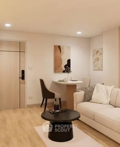 Modern living room with stylish decor and cozy seating area
