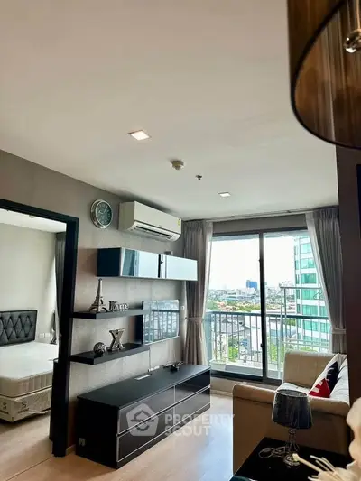 Modern living room with balcony view in stylish apartment