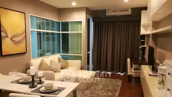 Modern living room with cozy seating and stylish decor