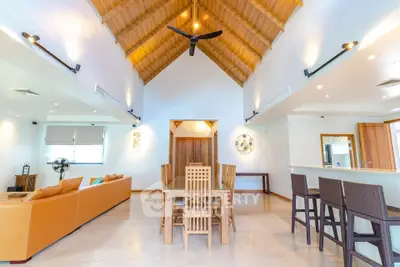 Spacious open-plan living room with high ceilings and modern decor