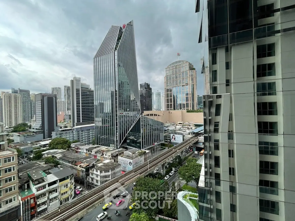 Stunning cityscape view with modern skyscrapers and bustling urban life, perfect for real estate investment.