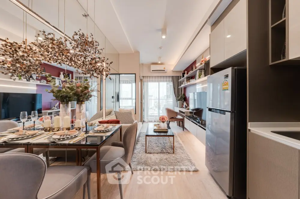 Luxurious modern living room with elegant dining area and stylish decor