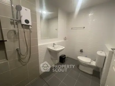 Modern bathroom with sleek fixtures and spacious design