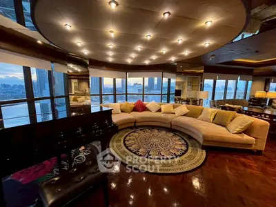 Luxurious living room with panoramic city views and elegant decor