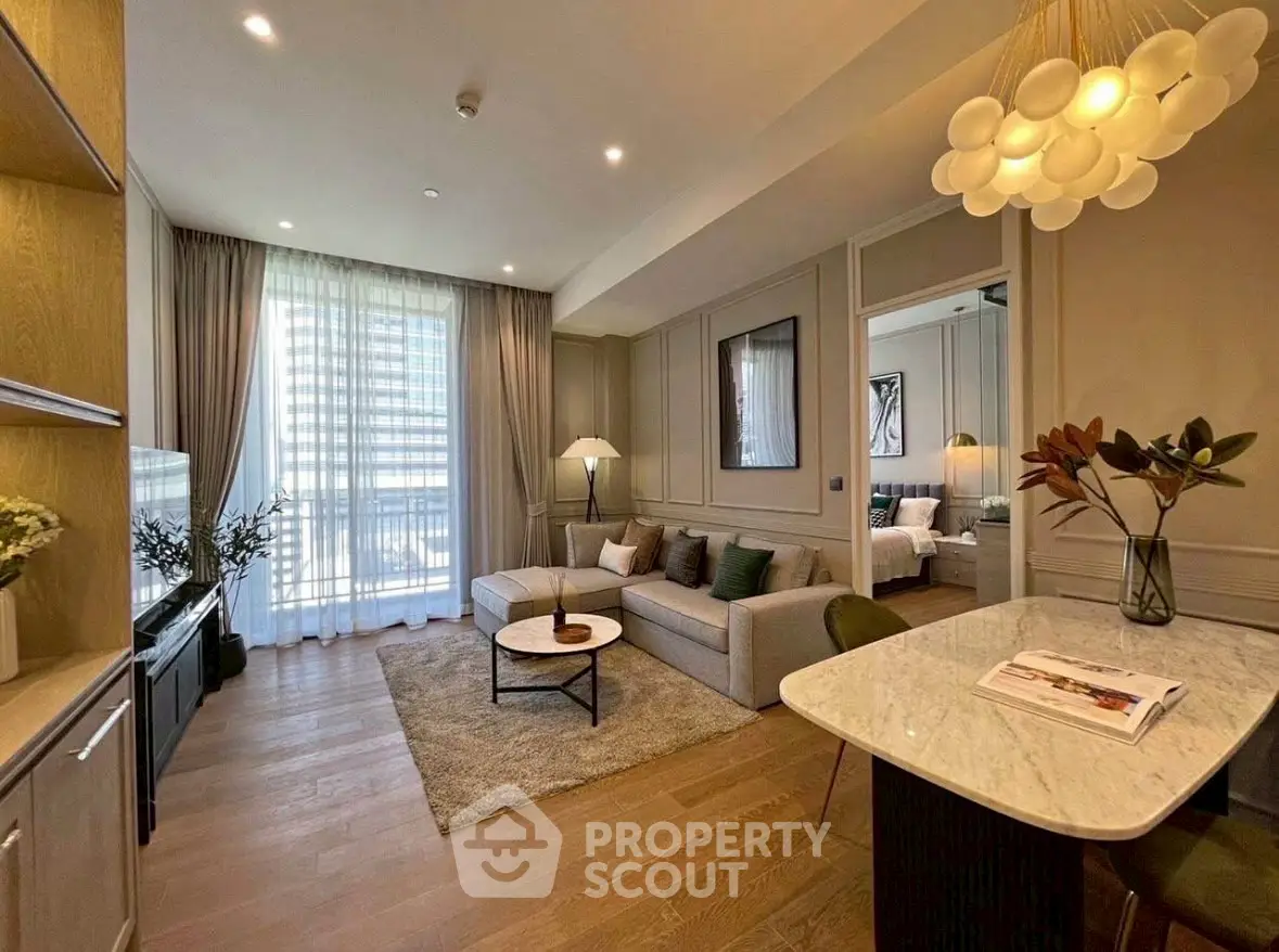 Stylish modern living room with cozy sofa and elegant decor