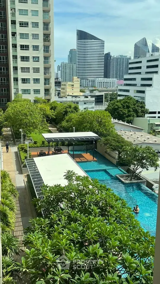 Luxurious urban apartment with pool and stunning cityscape views, perfect for modern living.