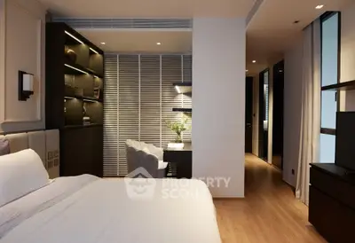 Luxurious modern bedroom with elegant decor and cozy ambiance