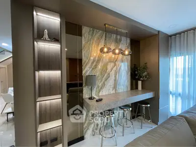 Luxurious modern living room with stylish bar counter and elegant lighting