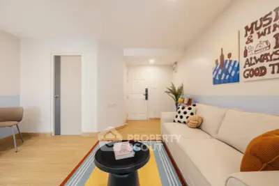 Modern living room with cozy sofa and stylish decor