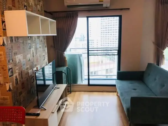 Modern living room with balcony view in urban apartment