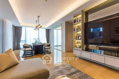 Luxurious modern living room with elegant dining area and stylish decor