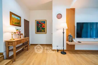 Stylish living room with wooden flooring and elegant decor