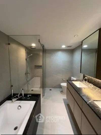 Luxurious modern bathroom with sleek design and elegant fixtures