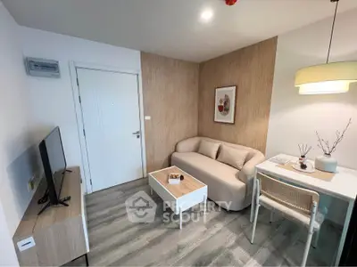 Modern living room with cozy sofa and stylish decor