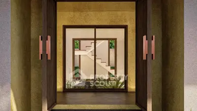 Elegant entrance with modern design and stylish glass doors