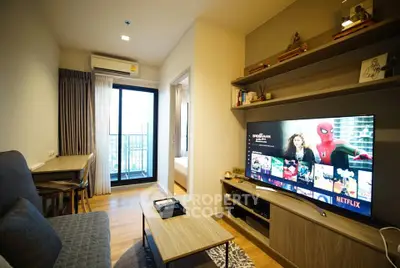 Modern living room with balcony view and entertainment setup