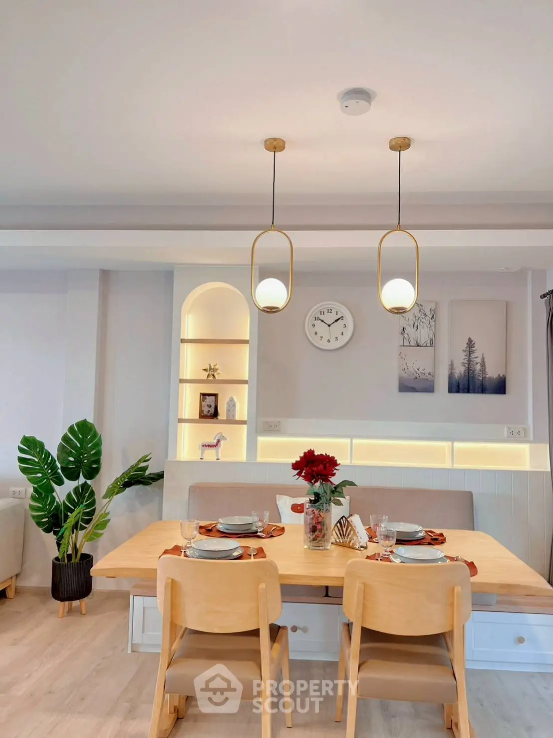 Chic dining area with modern lighting and elegant decor