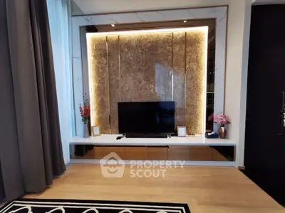 Luxurious living room with elegant TV setup and ambient lighting