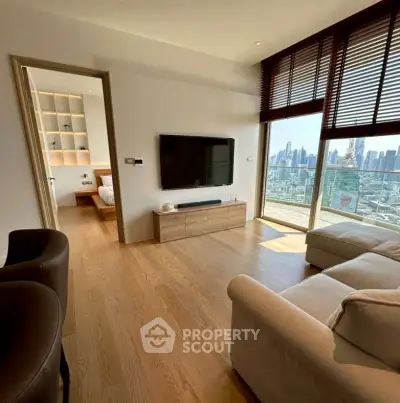 Luxurious living room with stunning city view and modern decor