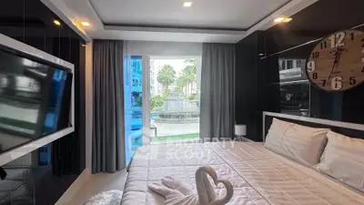 Luxurious bedroom with modern decor and stunning garden view